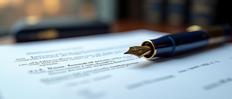 Legal documents and a fountain pen on a desk