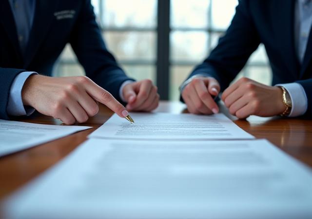 Close up of legal professionals collaborating in a London office